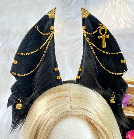 anubis, anubis ears, style, fashion, neko, handmade, small business, egirl, gold Anubis Inspired Outfit, Anubis Jewelry, Anubis Ears, Anubis Cosplay, Anubis Aesthetic Gold, Genshin Dr, 3d Print Anubis Mask, Handmade Small Business, Neko Cat