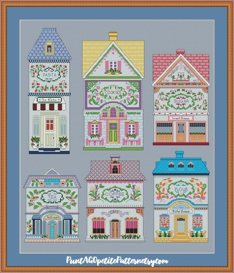 Cross stitch pdf pattern  inspired from vintage Lenox  spice village canisters sampler.  the houses can have small deviations from original as is a pattern that should fit the proportions.  Is a high difficulty  pattern as have many colors and lot of backstitch in different colors.    To have other variations please see link here or write me BEFORE  purchasing and I will prepare a listing for you https://www.etsy.com/shop/PuntAGOpetitePattern?ref=seller-platform-mcnav&search_query=lenox+spice Yo Cross Stitch House Patterns, Cross Stitch Houses, Village Cross Stitch, Lenox Spice Village, Spice Village, Lenox Village, Cross Stitch House, Cross Stitching, Crafts To Do