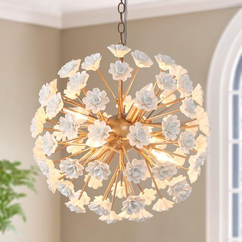 Mercer41 Maaike 11 - Light Sunburst Modern Glass Bubble Chandelier | Wayfair Bathtub Chandelier, Chandelier Over Tub, Bathroom Chandelier, Sphere Chandelier, Champagne Flowers, Flower Chandelier, Bubble Chandelier, Modern Crystal Chandelier, Geometric Chandelier