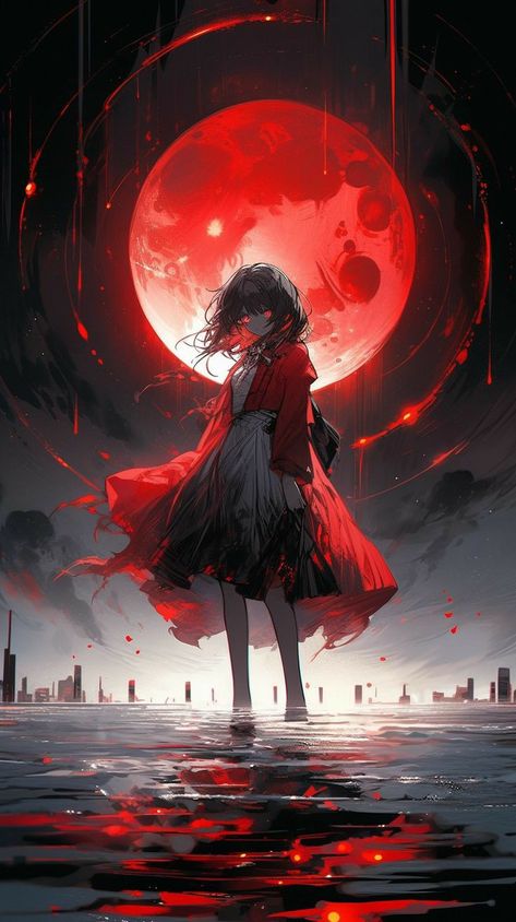 Clock Anime, Vampire Woman, Vampire Eyes, Anime Blue Hair, Teacher Board, Dark Red Wallpaper, Animation Art Character Design, Fantasy Images, Red Moon