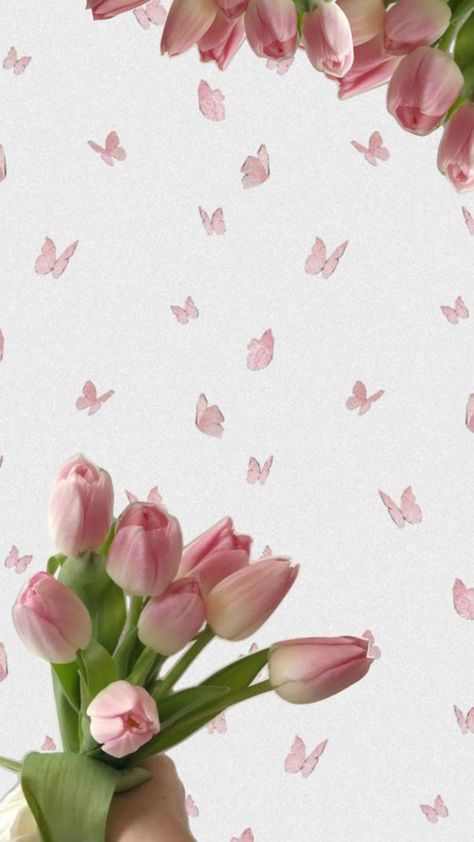 Flower Butterfly Wallpaper #flowers #butterfly #pink #wallpaper #aesthetic #tulips #explorepage #explore Butterfly Pink Wallpaper, Flower Butterfly Wallpaper, Wallpaper Aesthetic Tulips, Tulip And Butterfly, Flower Wallpaper Pink, Aesthetic Tulips, Pink Wallpaper Aesthetic, Wallpaper Flowers, Flowers Butterfly