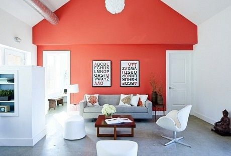 Passive House by Stephanie Horowitz Coral Accent Walls, Colours That Go With Grey, Red Living, Coral Walls, Living Room Red, Living Room Color Schemes, Bedroom Color Schemes, Living Room Colors, Home Decor Bedroom