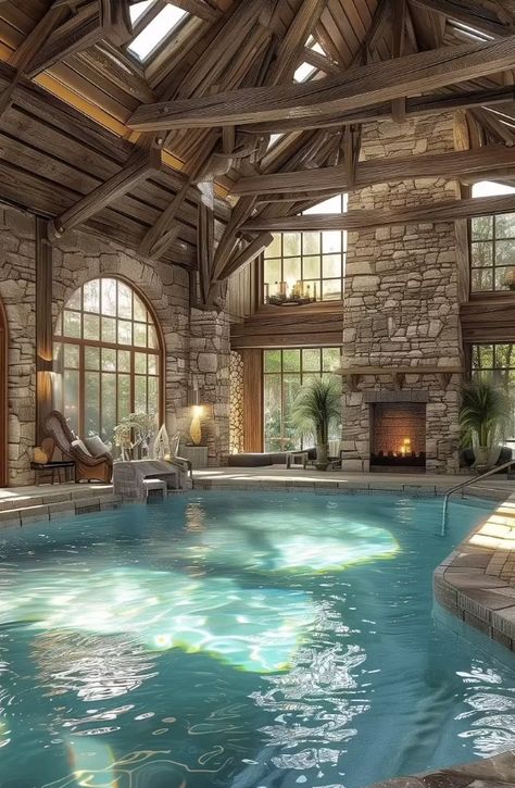 Indoor Swimming Pool Design Luxury, Pool Inside The House, Indoor Swimming Pools Home, Unrealistic Things I Want In My House, Indoor Pools In Houses, Inside Pool House Ideas, Dream Pools Luxury Indoor, Basement Swimming Pool, Indoor Pool Ideas