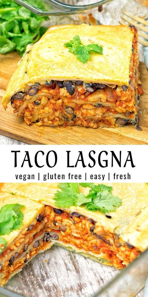 Tempeh Bolognese, Easy Taco Lasagna, Taco Lasagne, Dairy Free Enchiladas, Dairy Free Lunch, Taco Lasagna, Vegan Taco, Mexican Lasagna, Free Lunch