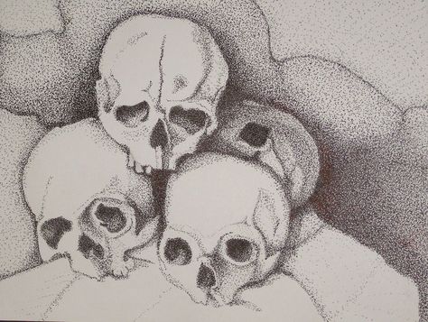 Skulls in pointillism after Cezanne's "Pyramid of Skulls" Clothes Painting, Anatomy Studies, Skulls Drawing, Anatomy Study, Skull Drawing, Paul Cezanne, Gcse Art, A Level Art, Stippling