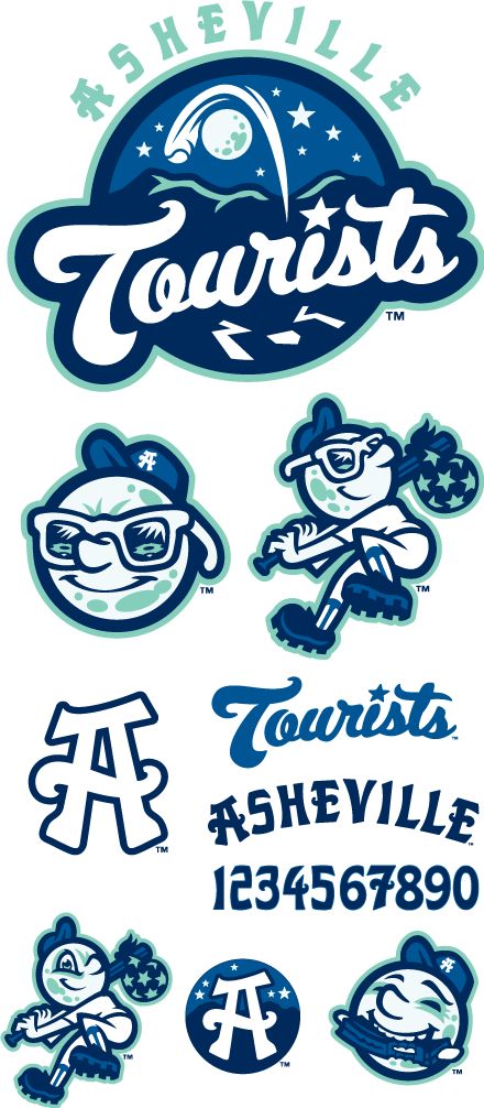 Asheville Tourists logos by Brandiose Softball Logos, Baseball Mascots, Baseball Teams Logo, Sports Logo Inspiration, Logo Design Love, Typographic Logo Design, Sport Logo Design, Inspiration Logo Design, Sports Logo Design