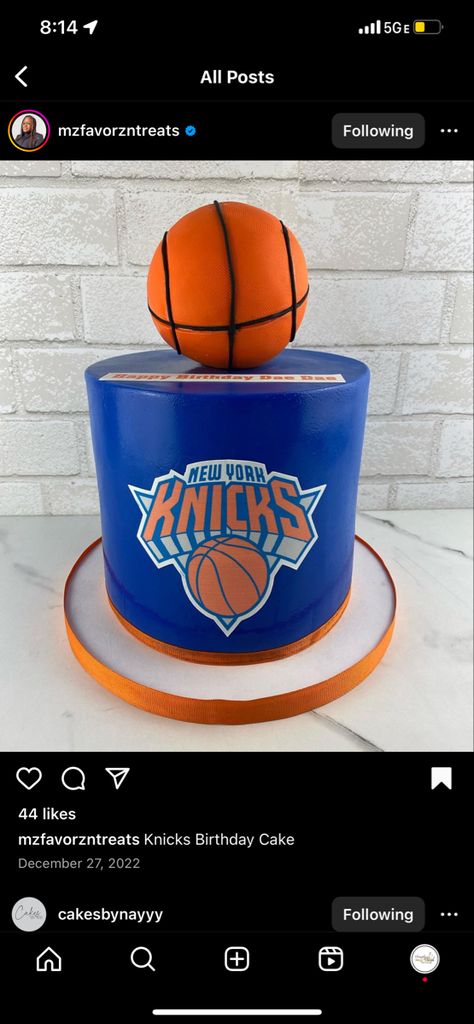 Knicks Birthday Cake, Basketball Cakes, Knicks Basketball, Basketball Cake, Ny Knicks, Basketball Party, Themed Birthday Cakes, New York Knicks, 7th Birthday