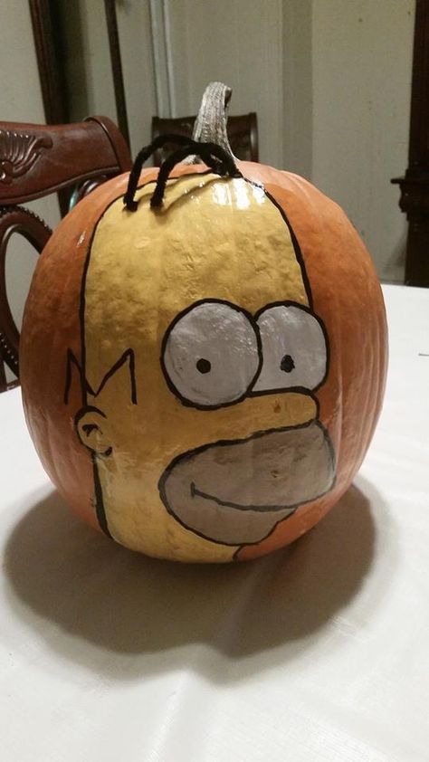 Homer Simpson Pumpkin I painted Homer Simpson Pumpkin, Pumpkin Painting Ideas Funny, Grandpa Simpson, Pumpkin Designs Painted, Pumpkins Painting, Decorated Pumpkins, Paint Pumpkins, Fest Ideas, Halloween Pumpkin Crafts