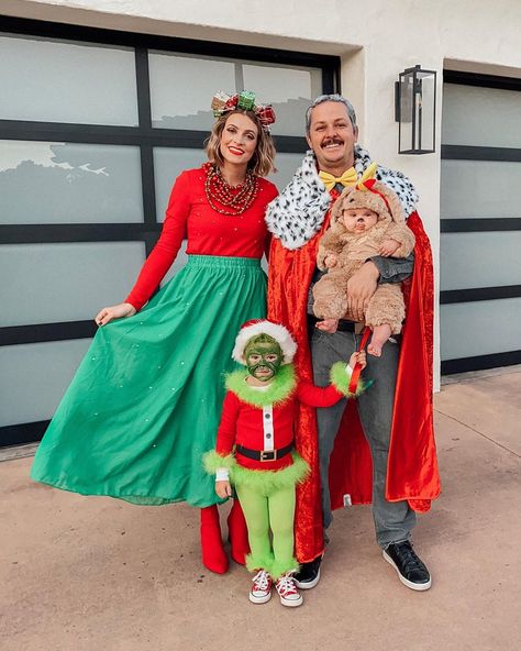 Camilla Thurman on Instagram: “HAPPY HALLOWEEN 🎃 👻 🕸 from The Grinch, Max the reindeer dog, Martha May, and the Mayor of Whoville 🎄 🎁  http://liketk.it/2Golj #liketkit…” Grinchmas Costume Ideas, Toddler Grinch Costume Girl, Family Grinch Halloween Costumes, The Grinch Costume Ideas, Whoville Halloween Costume, Martha May Costume Diy, Grinch Family Costume Ideas, Trunk Or Treat Grinch Theme, Grinch Christmas Party Outfits