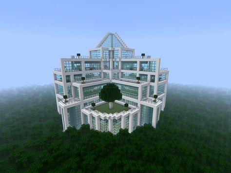 Minecraft massive Quartz and glass building in the middle of a jungle biome Modern Minecraft Houses, Minecraft Garden, Houses Minecraft, Minecraft Idea, Minecraft Mansion, Minecraft Interior Design, Medieval Tower, Minecraft Modern, Easy Minecraft Houses