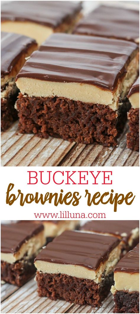 Buckeye Brownies Recipe, Buckeye Brownies, Peanut Butter Buckeyes, Cookie Dough Cake, Peanut Butter Truffles, Dessert Parfait, Truffle Butter, Chocolate And Peanut Butter, Butter Fudge