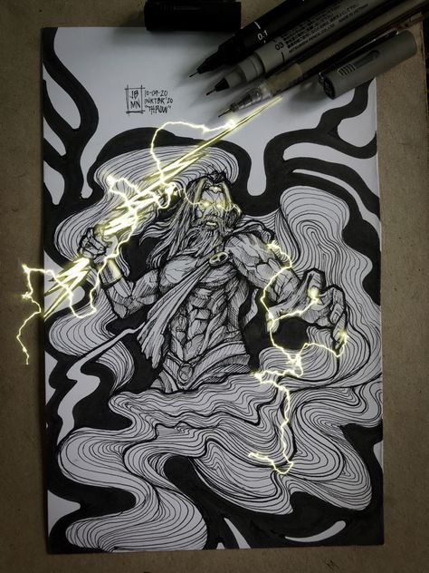 God Of Lightning Tattoo, Zeus With Lightning Bolt Tattoo, Zeus Lightning Bolt Tattoo, Japanese Thunder God Tattoo, Zeus Lightning Tattoo, Zeus Artwork, Zeus Illustration, Zeus Drawing, Zeus Thunderbolt