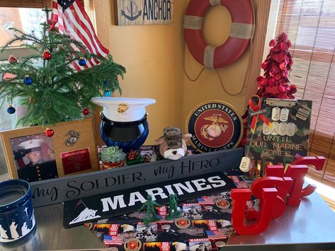 Crucible Table Ideas, Marines Graduation, Marine Corps Centerpieces, Crucible Table Marine, Marine Crucible Table Ideas, Marine Corp Party Ideas, Welcome Home Marine Party, Marine Corp Retirement Party Ideas, Usmc Party Decorations