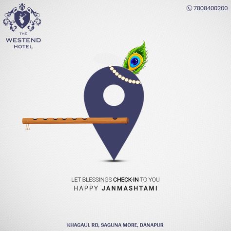 May Lord Krishna's flute invite the melody of happiness into your life. The Westend Hotel wishes you all a joyous #Janmashtami!  #HappyJanmashtami #Blessings #Lord #Krishna #Wishes #Happiness #LuxuryHotel #BusinessHotel #TheWestendHotel #Patna Janmasthami Creative Ad, Janmashtami Creative Ads For Real Estate, Krishna Janmashtami Creative Ads, Janmashtami Ads, Janmashtami Creatives, Janmashtami Creative Post, Janmashtami Creative Ads, Janmashtami Post, Janmashtami Creative