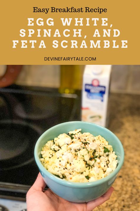 Egg White, Spinach, and Feta Scramble Morning Breakfast Recipe Egg White Scramble Meal Prep, Egg White Scramble Recipes, Eggwhite Breakfast Ideas, Egg White Breakfast Recipes, Scrambled Egg Whites, Eggs Feta, Egg White Breakfast, White Recipes, Baked Egg Cups