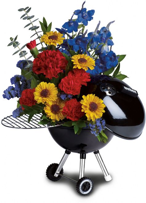 Turn up the heat on Father's Day fun! The perfect gift for your favorite grill-master, this eye-catching bouquet of red, yellow and blue blooms is hand-delivered in our fabulous, exclusive Weber ® Grill keepsake that will make him smile for years to come. Weber Kettle, Summer Flower Arrangements, Weber Grill, Birthday Bouquet, Flower Gift Ideas, Order Flowers Online, Colorful Bouquet, Fresh Flowers Arrangements, Flowers Online