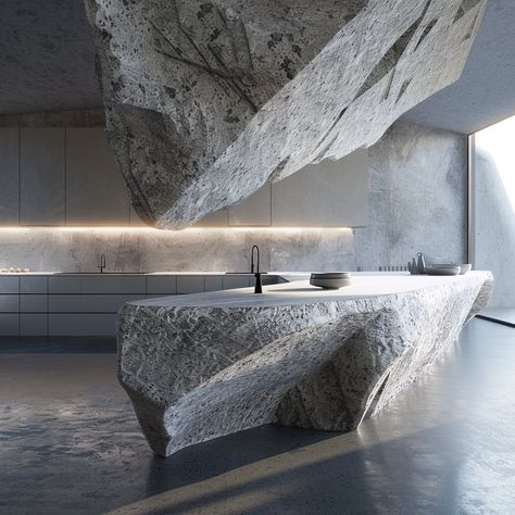 Neil Leach | MONOLITHIC KITCHENS A study of kitchens inspired by Stonehenge. #ai #aiart #artificialintelligence #midjourney #midjourneyart… | Instagram White Stone Kitchen, Granite Architecture, Monolithic Design, Stone Kitchen Island, Stone Bathtub, Island Bar, Homemade Home Decor, Stone Bar, Stone Kitchen