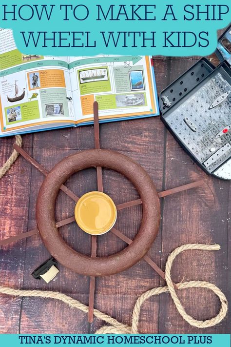 How to Make A Kids Ship Wheel | Ship Terminology. When you are learning about watercraft, ship terminology is an important part of the lesson. Also, you'll love my post Ship Craft Ideas. Whether it be battleships, pirate ships, cruise ships, cargo ships, or sailboats, your child will want to learn ship words. Let’s cruise into some fun lessons on the various types of ships and what they are called, how they are used, and who they are used by. I have included ship terminology. Diy Pirate Wheel, Diy Ship Wheel, Pirate Decorations Diy, Types Of Ships, Pirate Ship Wheel, Ideas For Learning, Sensory Classroom, Explorers Activities, Pirate Crafts