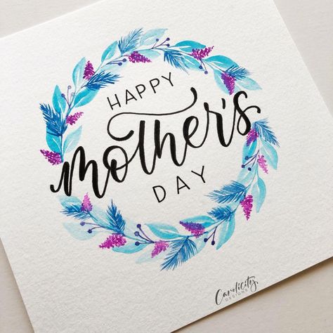 Easy Mother's Day Card Idea Mothers Day Drawings, Diy Floral Wreath, Calligraphy Cards, Cadeau Parents, Happy Mother's Day Card, Card Drawing, Diy Watercolor, Mother's Day Diy, Lukisan Cat Air