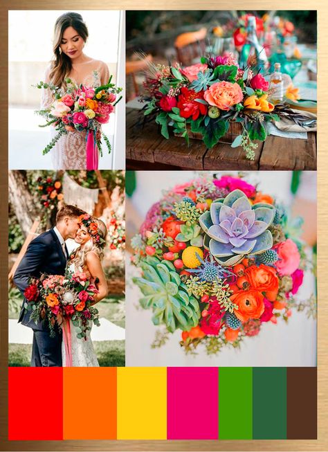 Mexican Wedding Palette, Vibrant Summer Wedding Colors, Mexican Wedding Color Schemes, Colorful Wedding Reception Decor, Mexican Wedding Colors, Multicolor Wedding Theme, Wedding Color Schemes Bright, Mexican Wedding Color Palette, Wedding Color Palette Bright