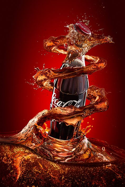 Splash photography on Behance Coca Cola Wallpaper, Chinese Dragon Art, Graphic Design Posters Layout, Digital Advertising Design, Beverage Poster, Coca Cola Ad, Energy Shots, Bored At Home, Splash Photography