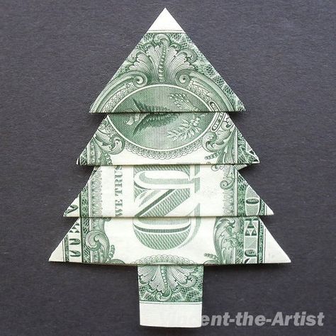 Origami Xmas Tree, Origami Tree, Origami Christmas Tree, Folding Money, Dollar Origami, Origami Gifts, Dollar Bill Origami, Creative Money Gifts, Folding Origami