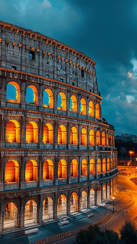 Illuminated Ancient Colosseum: The majestic Roman Colosseum stands illuminated at twilight, showcasing its architectural grandeur against the evening sky. #colosseum #roman #architecture #illuminated #twilight #aiart #aiphoto #stockcake ⬇️ Download and 📝 Prompt 👉 https://ayr.app/l/deuF Ancient Wallpaper, Roman Colosseum, Building Aesthetic, Roman Architecture, Architecture Design Drawing, Basketball Wallpaper, Evening Sky, City Wallpaper, Pretty Wallpapers Backgrounds