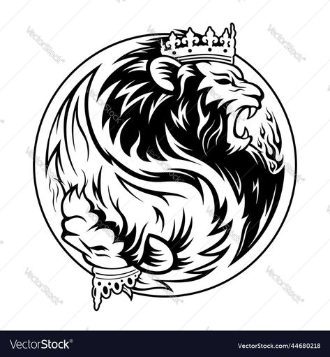 King And Queen Lion, Ying Yang Logo, Emblem Tattoo, Tattoos Lion, Jin Yang, Yin Yang Illustration, Fire Vector, Yin Yang Designs, Yin Yang Symbol