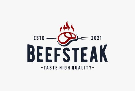 Beef steak logo design. Premium Vector | Premium Vector Steak Logo Design, Beef Logo Design, Steak Logo, Meat Branding, Asian Pork Recipes, Gourmet Steak, Nirvana Logo, Food Van, Asian Pork