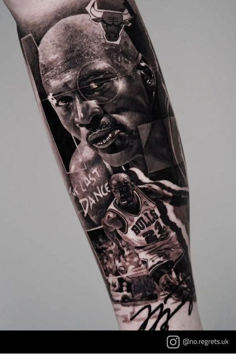 Michael Jordan Tattoos, Michael Jordan Tattoo Design, Michael Jordan Tattoo Ideas, Kobe Bryant Portrait Tattoo, Black And Grey Leg Tattoos For Men, Jordan Tattoo Ideas, Kobe Bryant Tattoo, Half Leg Tattoo Men Sleeve, Michael Jordan Tattoo