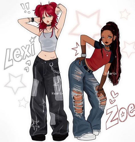 Character Outfit Ideas Drawing, Kyarix Art, Y2k Outfits Drawing, Interesting Character Design, Summer Modest Outfits, Red Hair Cartoon, Creative Drawing Prompts, Comic Style Art, Stylish Art