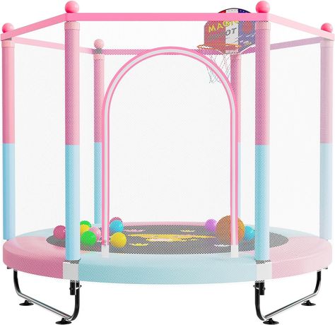 VGMiu 60" Trampoline for Kids, 5 FT Indoor & Outdoor Small Toddler Trampoline with Basketball Hoop, Safety Enclosure, Baby Trampoline Toys, Birthday Gifts for Kids, Gifts for Boy and Girl, Age 1-8 #affiliatedlink#sponsored Baby Trampoline, Small Trampoline, Trampoline For Kids, Gifts For Boy, Toddler Trampoline, Kids Trampoline, Mini Trampoline, Amazon Favorites, Basketball Hoop