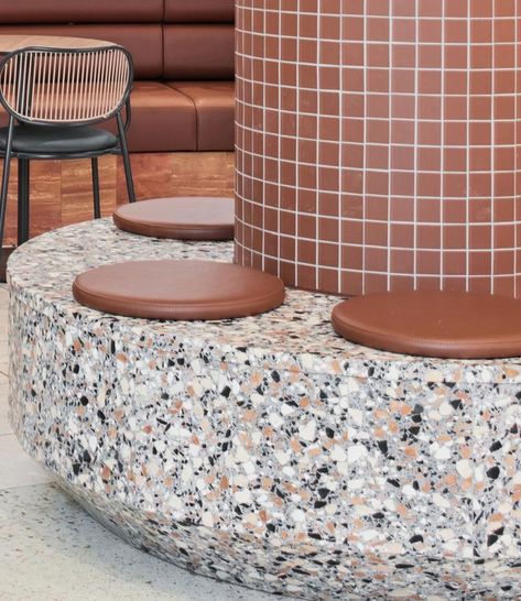 Brick Cafe, Terrazzo Design, Decoration Restaurant, Joinery Details, Banquette Seating, Coffee Shop Design, Restaurant Interior Design, Restaurant Interior, Cafe Interior