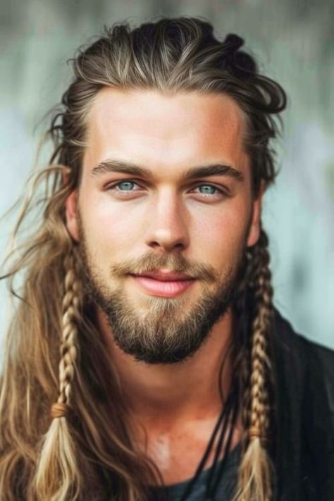 30 Inspiring Long Hairstyles For Men To Transform Your Look - The Hairstyle Edit Groom Long Hairstyle Men Wedding, Men Long Hairstyles Braid, Long Hair Groom Wedding, Long Curly Hair Men Hairstyles, Modern Viking Men, Long Hair Groom, Ken Hair, Guys With Long Hair, Hairstyles For Guys