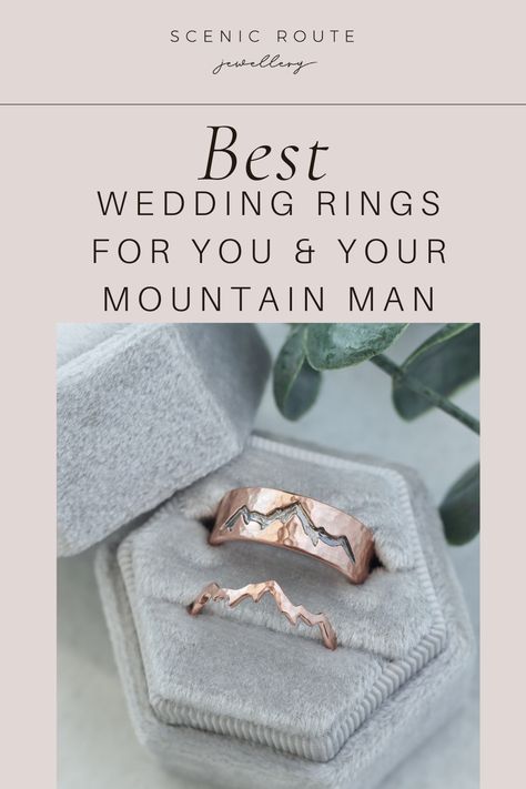 Custom Made Wedding Rings, Outdoorsy Wedding Ring, His And Hers Wedding Rings Sets, Mountain Ring Women, Outdoorsy Engagement Rings, Wedding Ring Ideas Unique, Mountain Engagement Ring, Engagement Rings For Him, Mountain Wedding Band