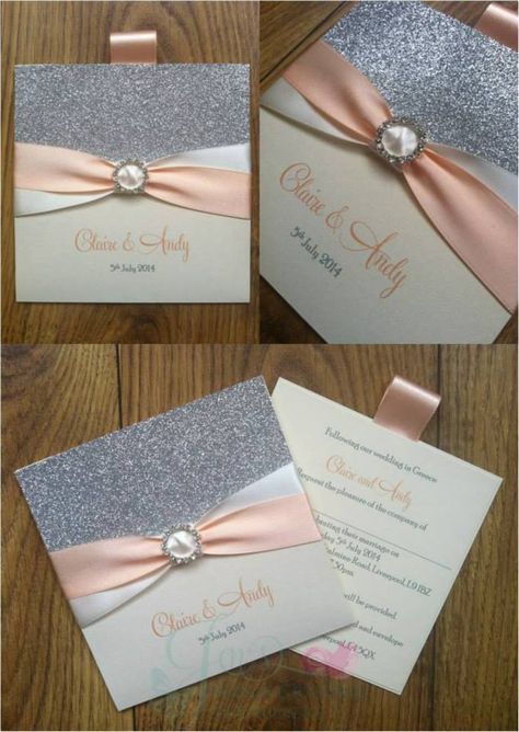 Peach and Ivory Silver Glitter Wallet Wedding Invitation  www.jenshandcraftedstationery.co.uk www.facebook.com/jenshandcraftedstationery Hand Ideas, Wedding Ides, Bridal Invitations, Wedding Table Plan, Glitter Letters, Luxury Wedding Invitations, Glitter Wedding, Wedding Rings Rose Gold, Craft Wedding