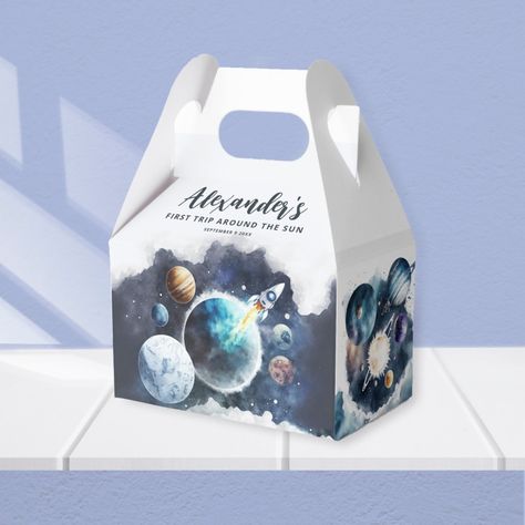 Ship Birthday Party, Rocket Ship Birthday Party, Planet Birthday, Planet Party, Outer Space Planets, Favor Boxes Birthday, Outer Space Birthday, Watercolor Galaxy, Space Planets