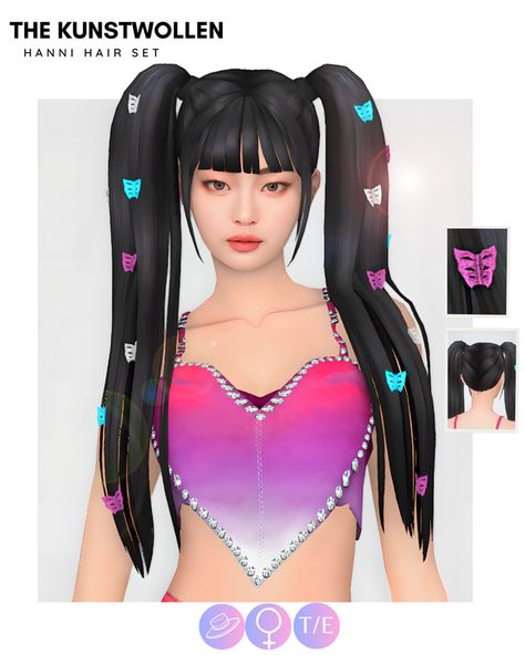 The Kunstwollen, Pelo Sims, Kpop Hair, Hair Set, Tumblr Sims 4, 2000s Clothes, Sims 4 Dresses, Sims 4 Cc Packs, Sims Hair