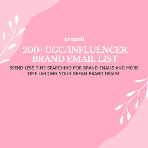 Finding the right emails to get in contact with brands can be quite difficult and time-consuming. Lucky for you, I created a list of 200+ brand emails for your UGC and Influencer needs! I have worked with many of these brands MYSELF! This list contains brands that will ACTUALLY work with UGC creators and Influencers!   This list includes over 200+ emails for niches of all types!  Spend less time gathering brand emails and start pitching today! Brand Emails, Ugc Creators, Email Branding, Contact List, Skin Care Brands, Brand Me, Beauty Skincare, Email List, Influencer