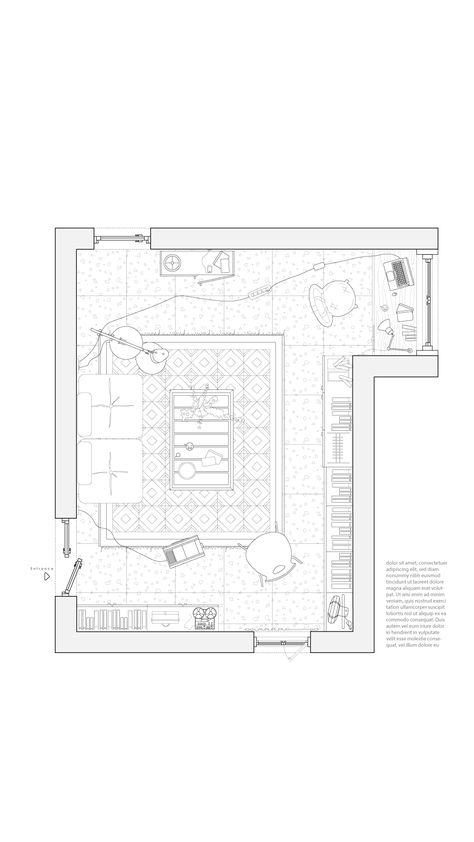 Architectural plan of a study room from a residential project. Graphic Plan Architecture, Plan Graphic Architecture, Procreate Architecture Plan, Architectural Plan Drawing, Study Room Plan, Archicad Projects, Workshop Floor Plan, Architecture Plan Design, Architecture Plan Drawing