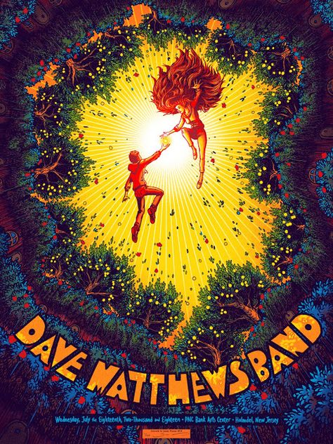 'Dave Matthews Band at Holmdel, New Jersey' by James Flames Dave Matthews Band Posters, Pnc Bank, Gig Poster, Screen Print Poster, Pop Culture Art, Dave Matthews Band, Dave Matthews, Tour Posters, Arts Center