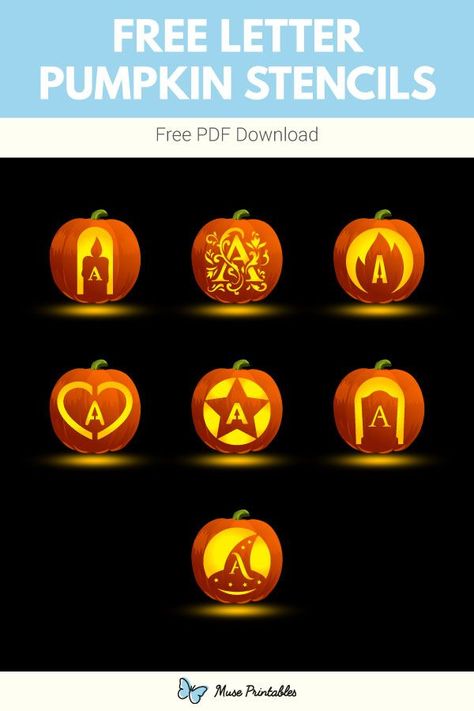 Free letter stencils for pumpkin carving. View the stencils at https://museprintables.com/c/pumpkin-stencils/category/letter/ Stencils For Pumpkin Carving, Free Letter Stencils, Printable Pumpkin Stencils, Pumpkin Stencils Free, Pumpkin Stencils, Halloween Letters, Letters Of The Alphabet, Free Printable Letters, Pumpkin Carvings Stencils