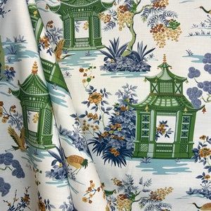 Harmony Bluebell Blue Green Asian Chinoiserie Tree Home Decor Drapery Fabric Pillow Fabric Fabric by the Yard - Etsy Green Chinoiserie, Chinoiserie Fabric, Tree Home Decor, Pleated Drapery, Pillow Projects, Tree Home, Chinoiserie Chic, Fabric Pillow, Drapery Panels