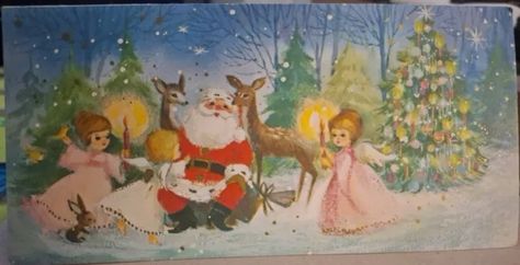 Vintage American Greetings Christmas Card Angels W/ Santa Animals. Used Foil Christmas Cards, American Greetings Cards, Greeting Poster, Santa Christmas Cards, Santa Card, Hallmark Greeting Cards, Religious Christmas Cards, Vintage Christmas Greeting Cards, Pink Xmas