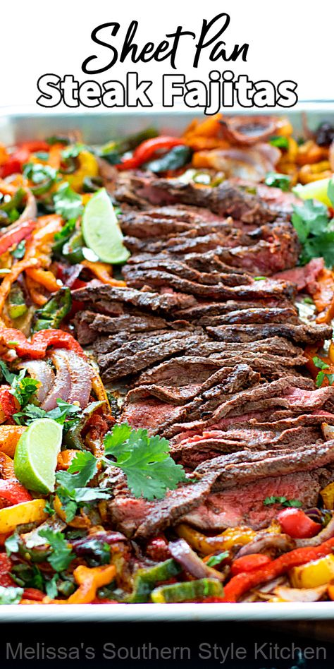 Steak Fahijatas Recipe, Fahijatas Recipe, Sheet Pan Steak Fajitas, Easy Fajita Recipe, Sheet Pan Steak, Sheet Pan Fajitas, Pan Fajitas, Mexican Steak, Dinner Suggestions