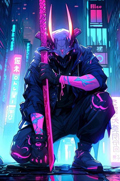 Cyberpunk Jumpsuit, Dnd Demon, Tattoo Mask, Futuristic Samurai, Japanese Art Samurai, Cocktail Jumpsuit, 3d Karakter, 100k Followers, Cyberpunk Anime