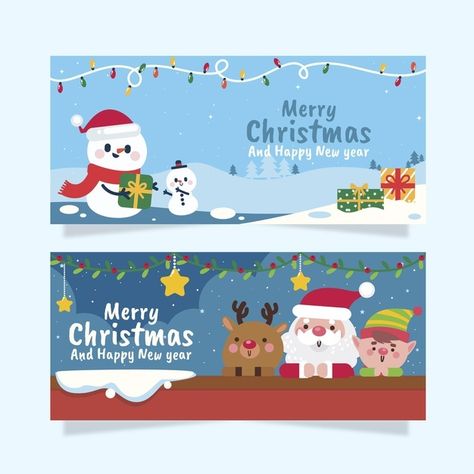 Flat design christmas banners template P... | Premium Vector #Freepik #vector #christmas #winter #design #template Christmas Banner Design, Christmas Email, Hand Drawn Christmas Cards, Christmas Booth, Banners Template, Christmas Arts, How To Draw Santa, Christmas Tree Collection, Merry Christmas Background