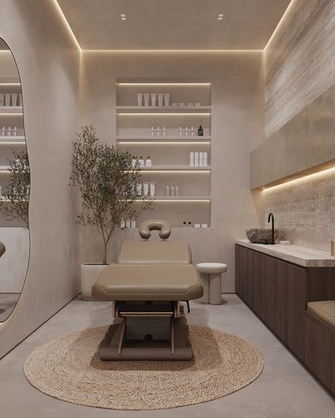 Esthetician Office Aesthetic, Spa Interiors Ideas, Small Beauty Suite Ideas, Spa Room Massage, Spa Change Room, Medspa Suite Decor, Beauty Studio Interior Ideas, Clinic Aesthetic Interior, Med Spa Room Decor