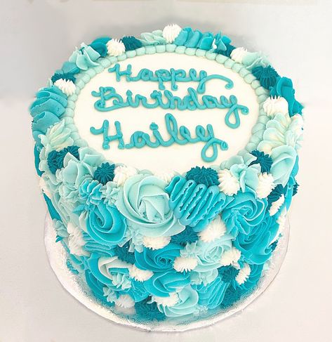 Teal birthday cake Teal Cakes Birthday, Aqua Cakes Birthday, Teal And Gold Birthday Cake, Aqua Birthday Cake, Teal Birthday, Teal Birthday Party, Teal Cakes, Teal Birthday Decorations, Teal Birthday Party Ideas