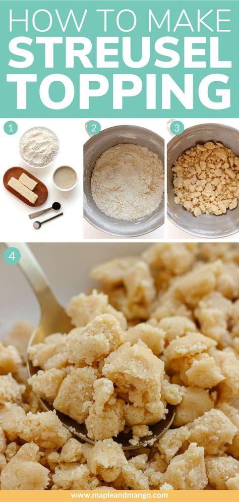 Learn how to make the most delicious butter streusel topping ever! This super yummy cookie-like crumble topping is buttery with the perfect amount of sweetness. It’s crazy good! Can be made in just 5 minutes with a few simple ingredients that I bet you already have in your fridge and pantry. Use as a crumble topping on your favorite baked goods like pies, cakes, muffins and of course crumbles! Or bake it separately and sprinkle over yogurt, ice cream, etc. for a delicious crispy topping. Crumble Recipe Topping, Homemade Crumble, Plum And Apple Crumble, Streusel Topping Recipe, Make Butter, Fruit Crumble, Making Butter, Yogurt Ice Cream, Crumble Recipe